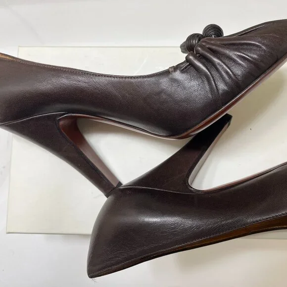 YSL Yves Saint Laurent Vintage Dark Brown Leather 4 Heels Tassel NIB EU 38